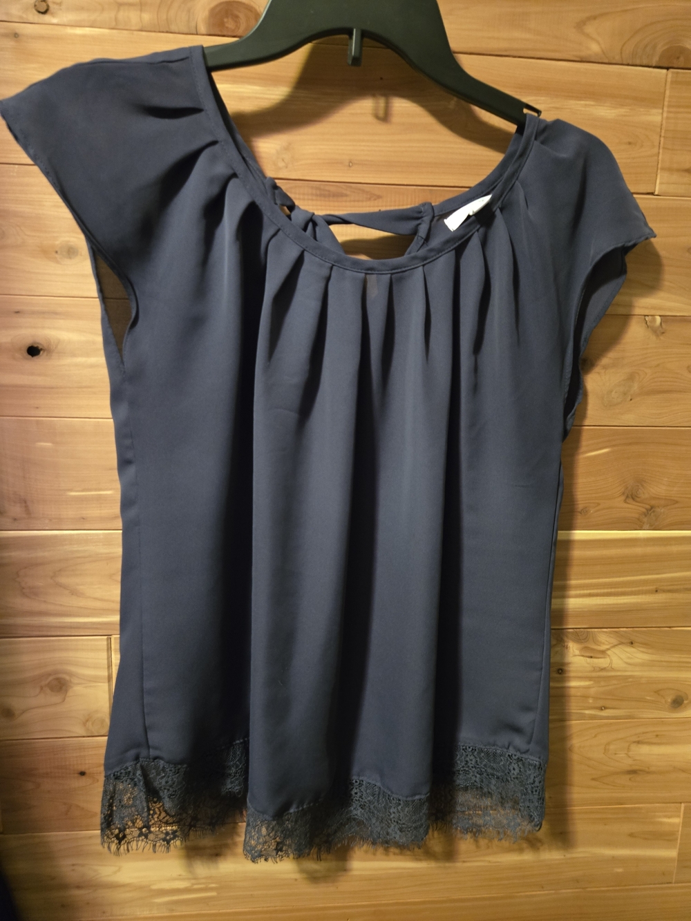 LC Lauren Conrad Navy Cap Sleeve Lace-Hem Blouse